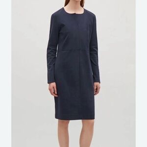 COS women’s dress navy blue‎ sheath fitted staple capsule career stretch M